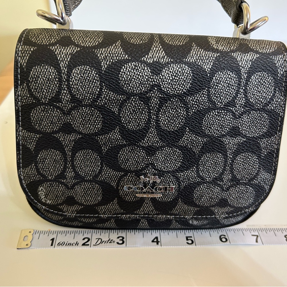 Coach top handle bag crossbody in signature design black and silver. - Picture 7 of 9